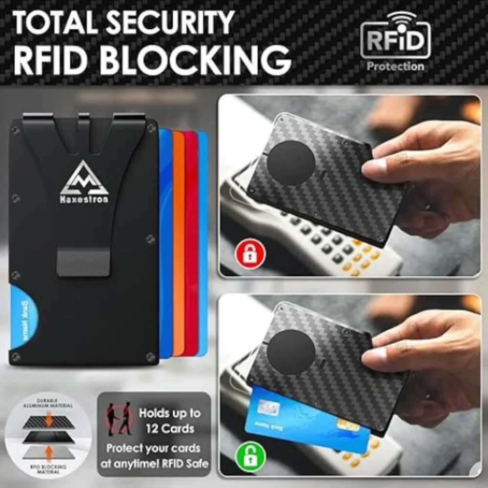 Smart Air Wallet Tracker Credit Card Holder Slim Metal Money Clip RFID Blocker